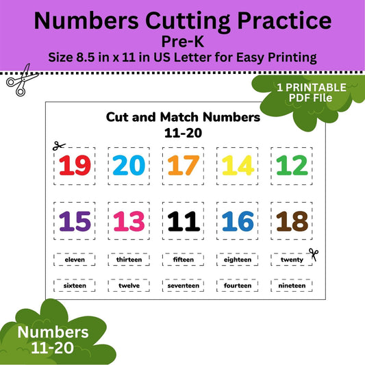 Number Cutting Practice 1-100: Pre-K Activity (Digital Download)
