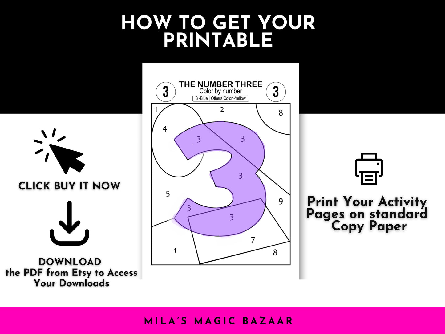 Color By Number 0-9 Activity: Pre-K Coloring Pages (Digital Download)