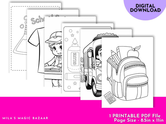 Back to School Coloring Book: 30 Fun Activity Pages (Digital Download)