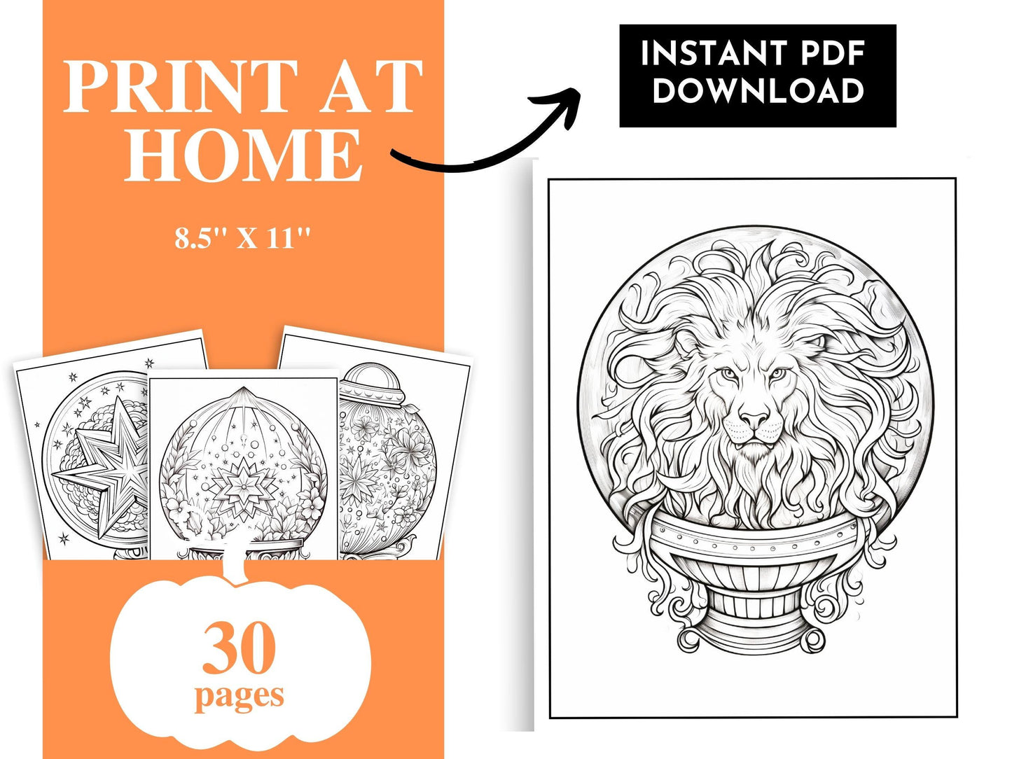Crystal Ball Coloring Pages: 30 Printable Art Therapy Sheets (Digital Download)