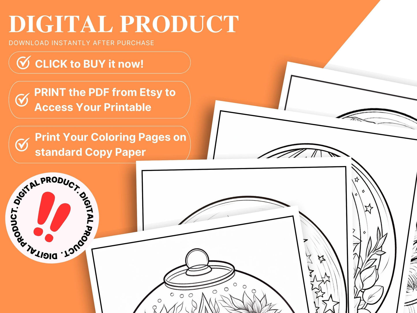Crystal Ball Coloring Pages: 30 Printable Art Therapy Sheets (Digital Download)