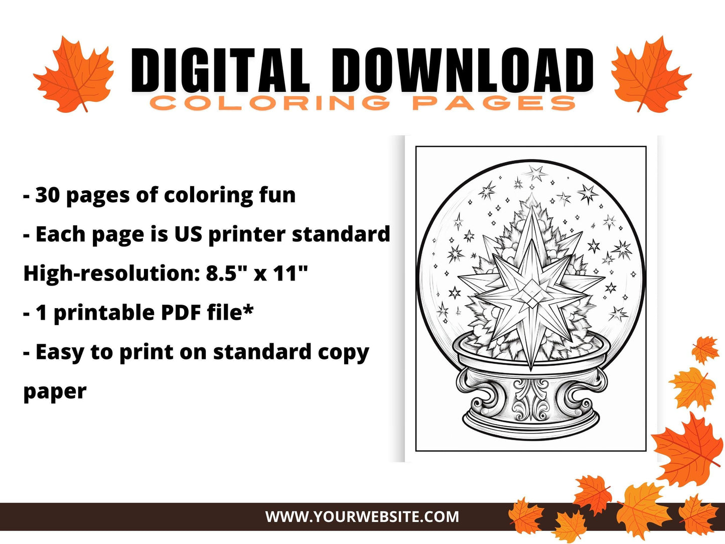 Crystal Ball Coloring Pages: 30 Printable Art Therapy Sheets (Digital Download)