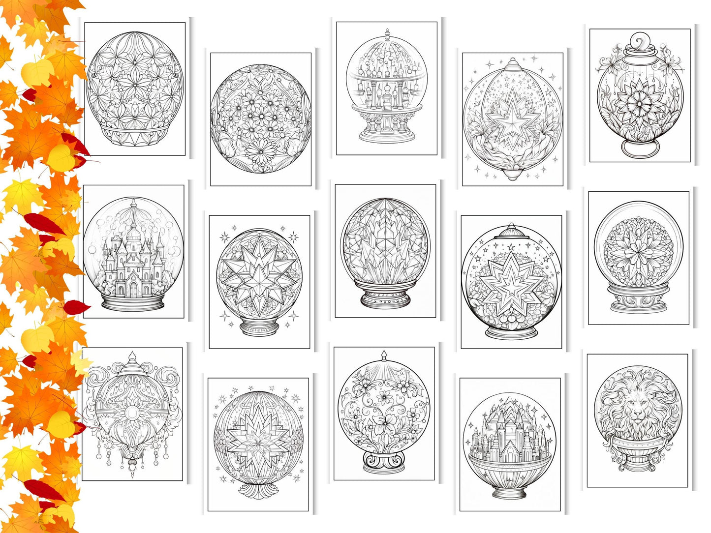 Crystal Ball Coloring Pages: 30 Printable Art Therapy Sheets (Digital Download)