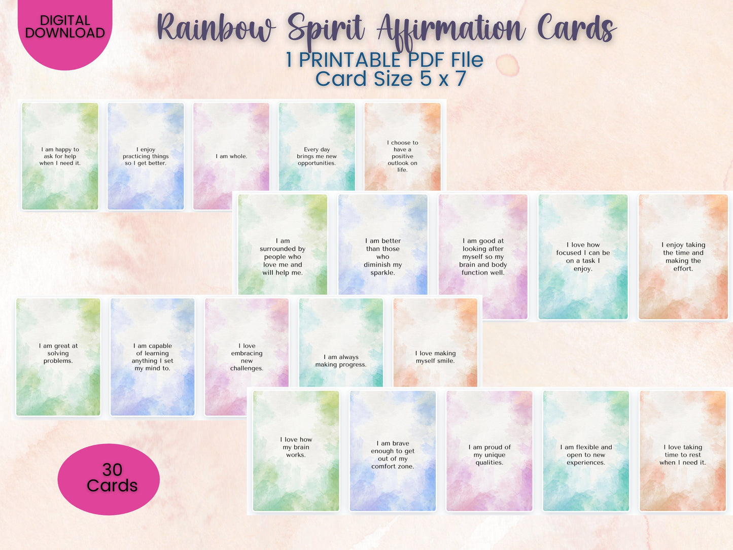 ADHD Affirmation Cards: 30 Daily Mental Health Tools (Digital Download)