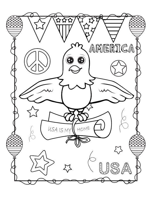 4th of July Kid's Coloring Book: 10 Patriotic Pages (Digital Download)