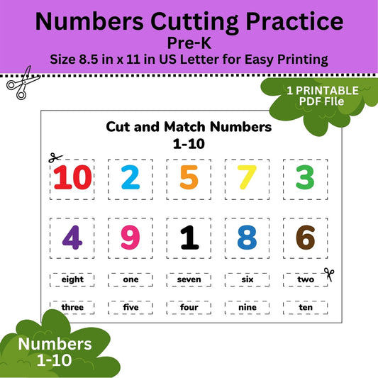 Number Cutting Practice 1-100: Pre-K Activity (Digital Download)