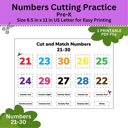 Number Cutting Practice 1-100: Pre-K Activity (Digital Download)