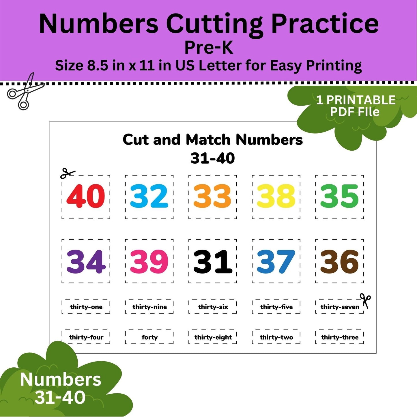 Number Cutting Practice 1-100: Pre-K Activity (Digital Download)