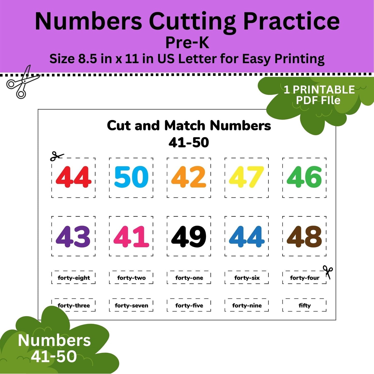 Number Cutting Practice 1-100: Pre-K Activity (Digital Download)
