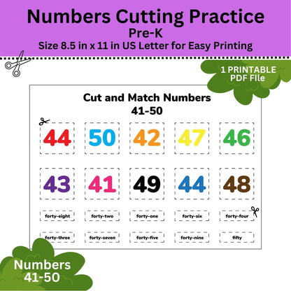 Number Cutting Practice 1-100: Pre-K Activity (Digital Download)