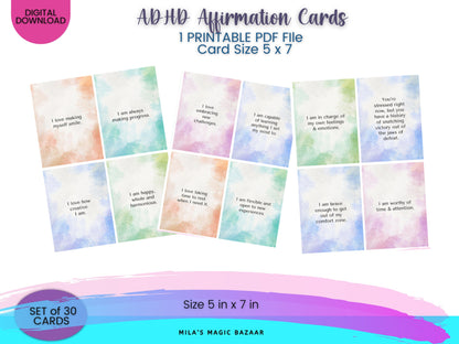 ADHD Affirmation Cards: 30 Daily Mental Health Tools (Digital Download)