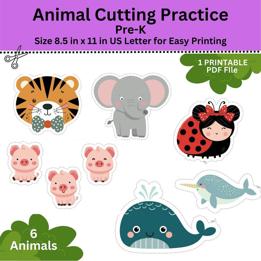 Animal Cutting Practice: Pre-K Activity Bundle (Digital Download)