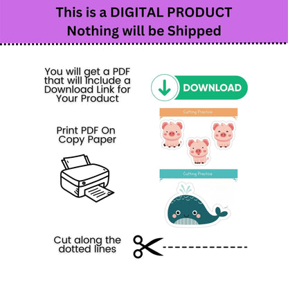Animal Cutting Practice: Pre-K Activity Bundle (Digital Download)