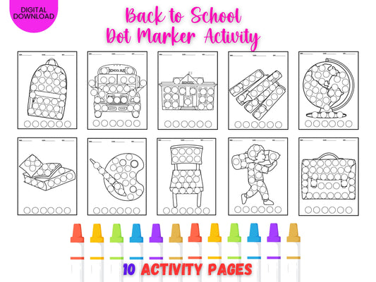 Back to School Dot Marker Activity Book: 10 Pages (Digital Download)