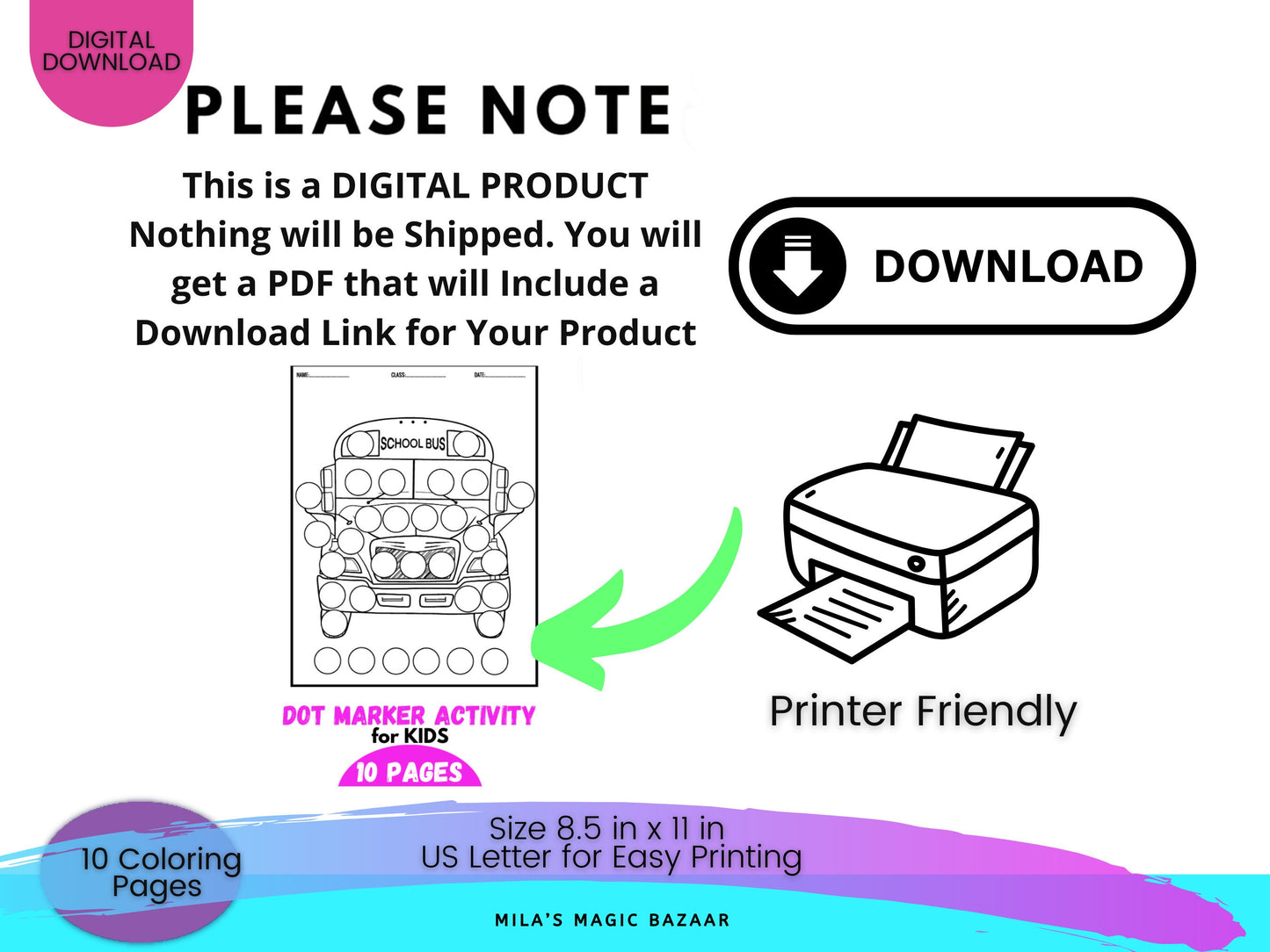 Back to School Dot Marker Activity Book: 10 Pages (Digital Download)