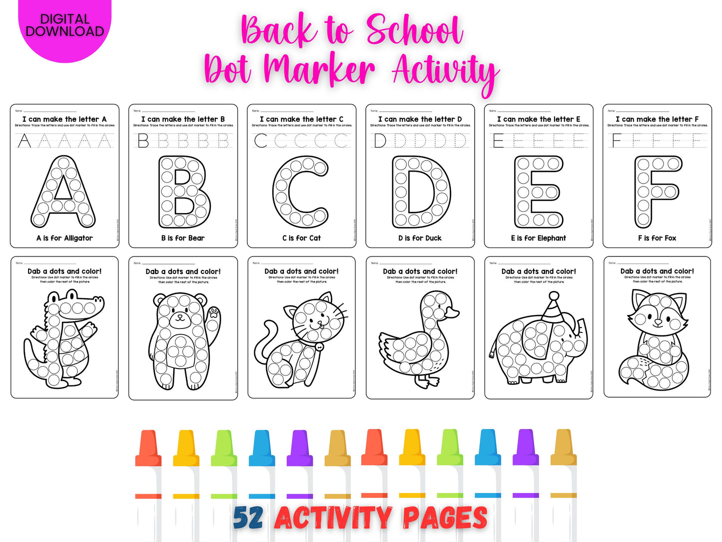 Alphabet Animals Dot Marker Activity Book: Pre-K Learning (Digital Download)