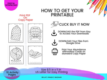 Back to School Dot Marker Activity Book: 10 Pages (Digital Download)