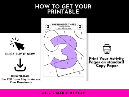 Color By Number 0-9 Activity: Pre-K Coloring Pages (Digital Download)