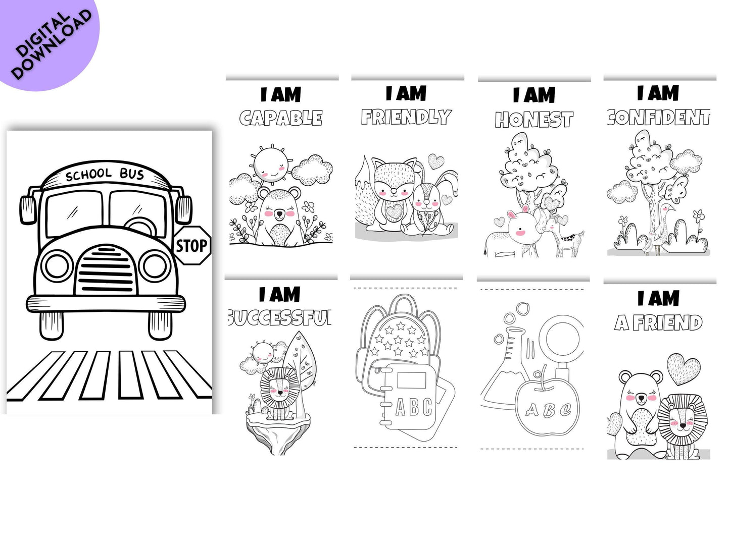 Back to School Coloring Book: 30 Fun Activity Pages (Digital Download)
