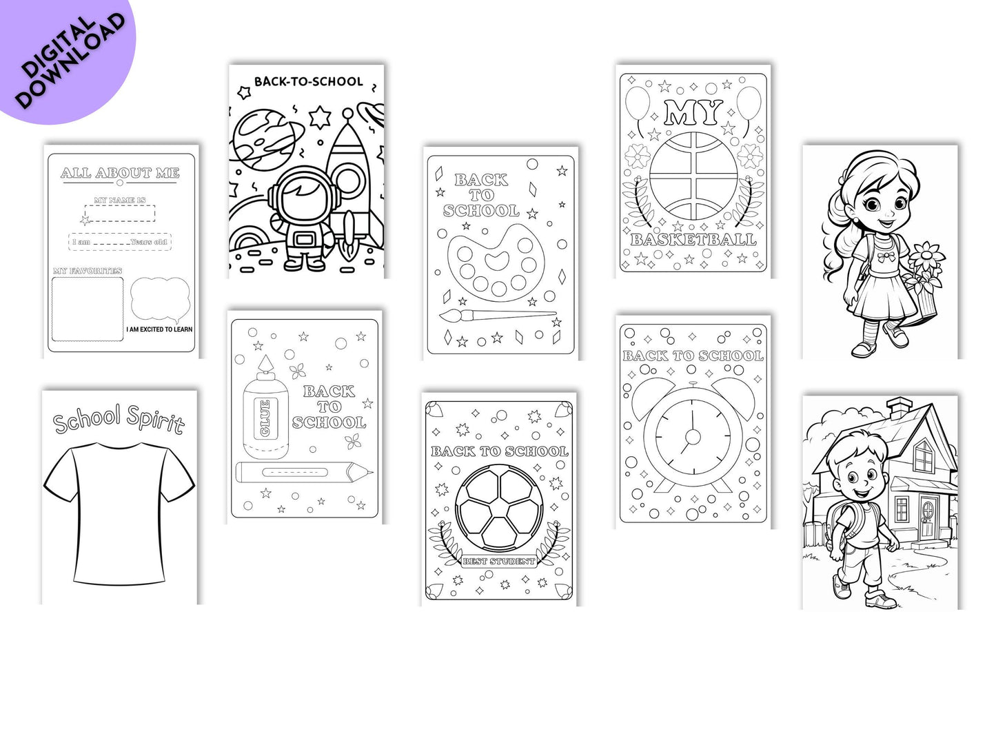 Back to School Coloring Book: 30 Fun Activity Pages (Digital Download)