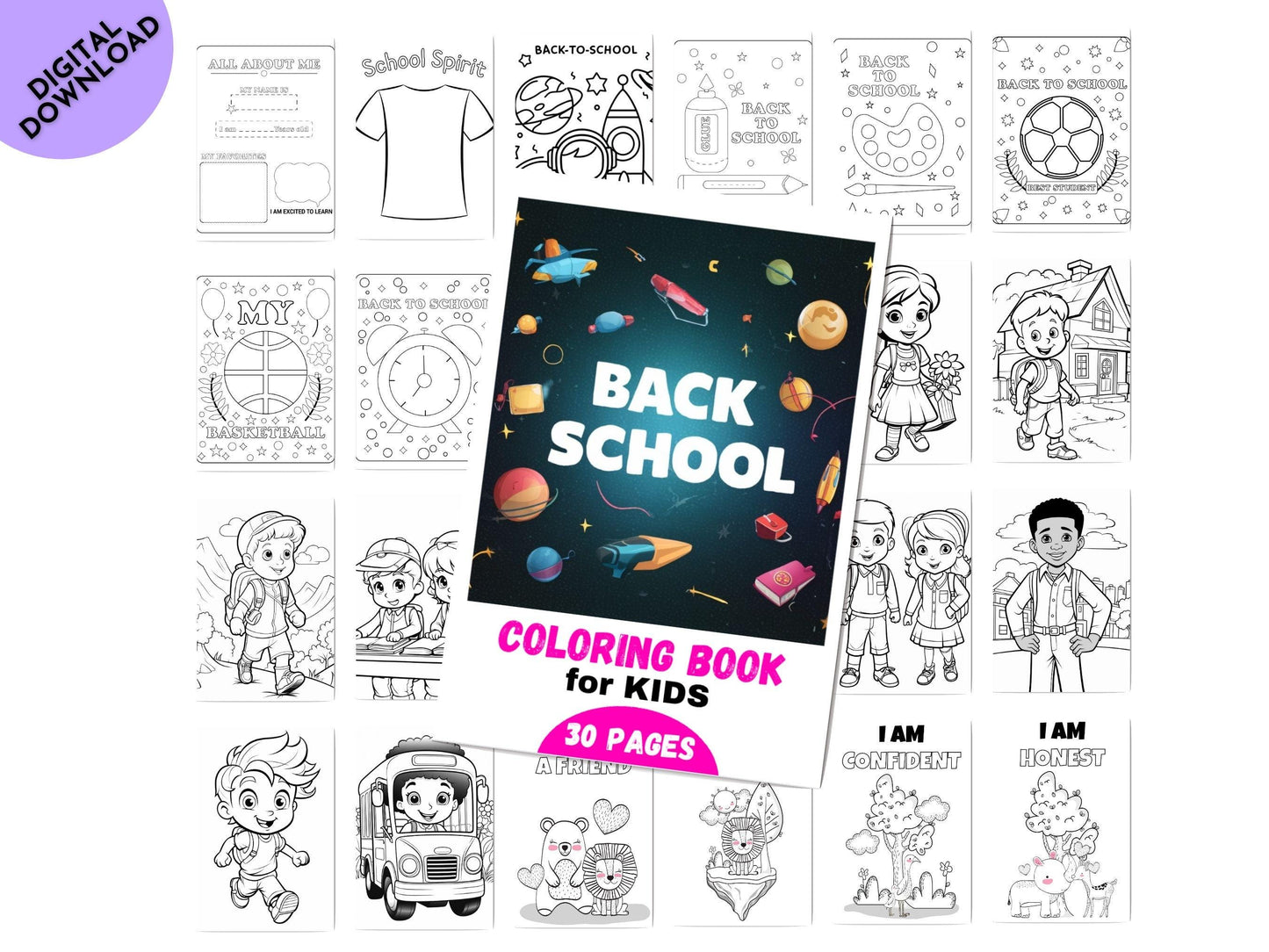 Back to School Coloring Book: 30 Fun Activity Pages (Digital Download)