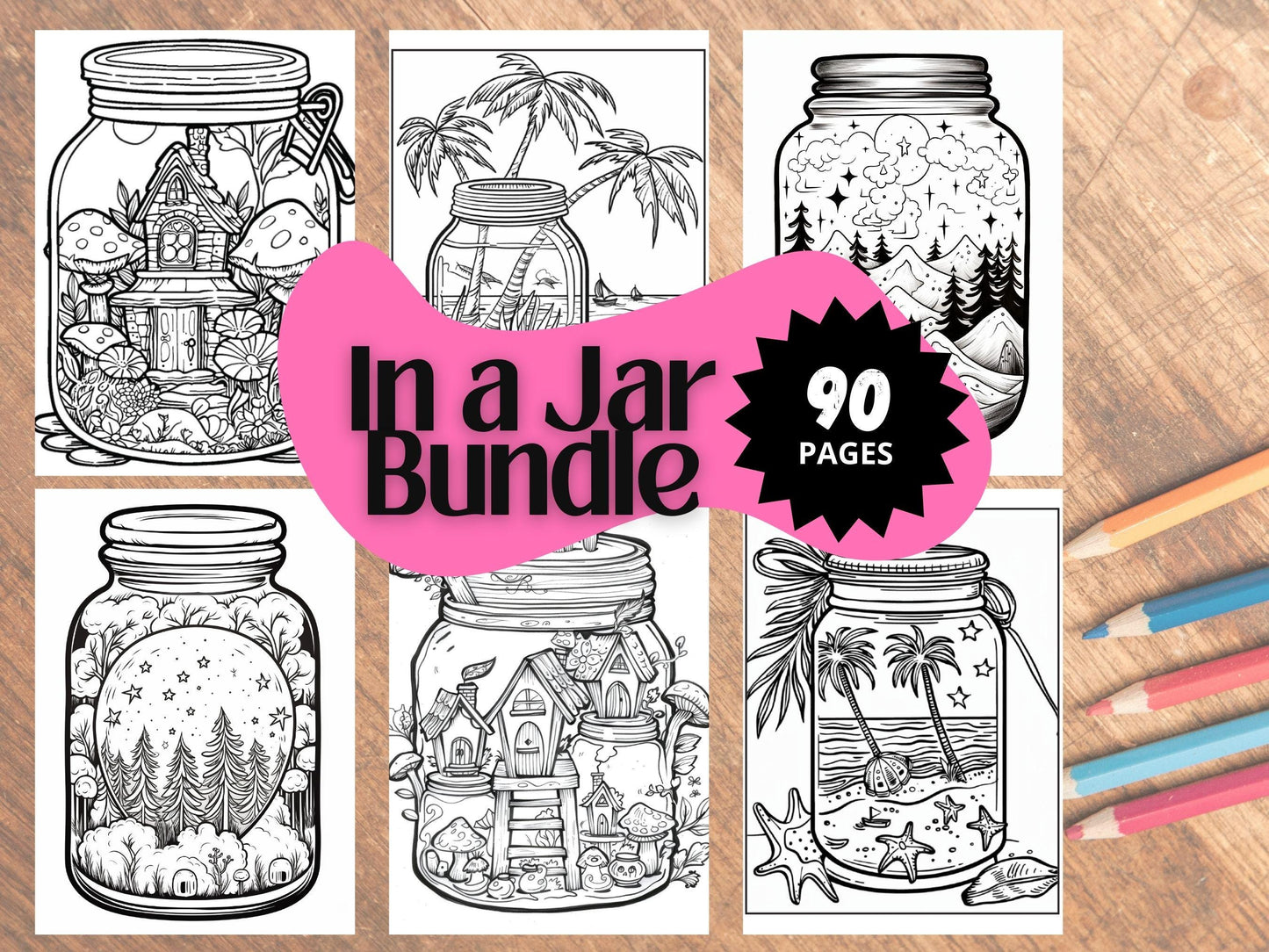 Coloring Book: 90 'In A Jar' Themed Pages (Digital Download)