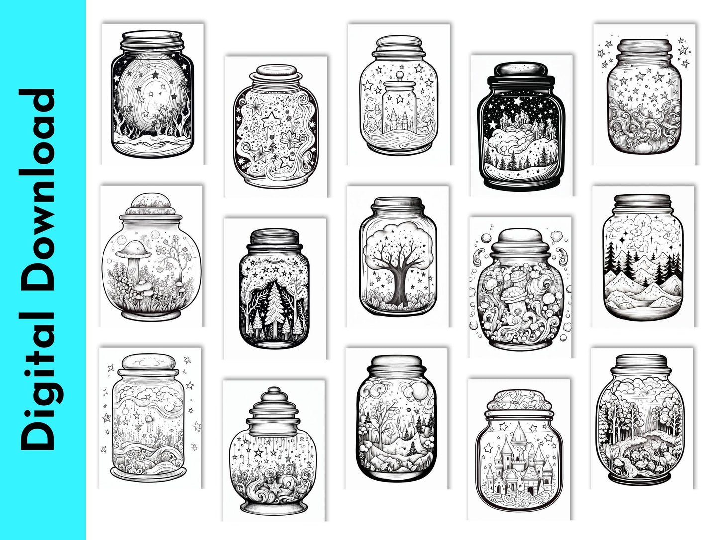 Coloring Book: 90 'In A Jar' Themed Pages (Digital Download)