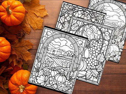 Autumn Botanicals Stained Glass Coloring Pages (Digital Download)