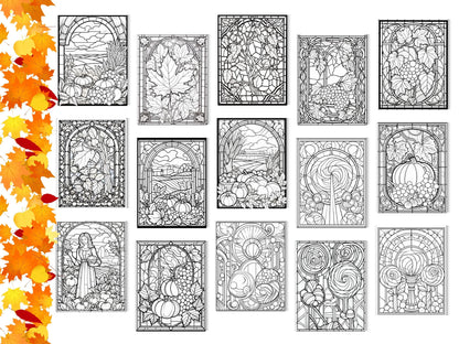 Autumn Botanicals Stained Glass Coloring Pages (Digital Download)