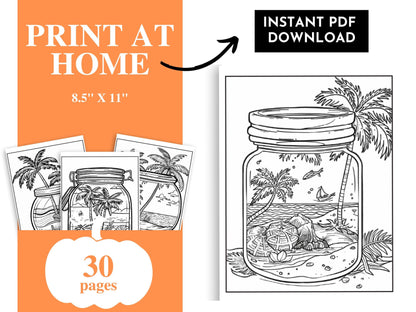 Beach in a Jar Coloring Book: 30 Printable Relaxation Pages (Digital Download)
