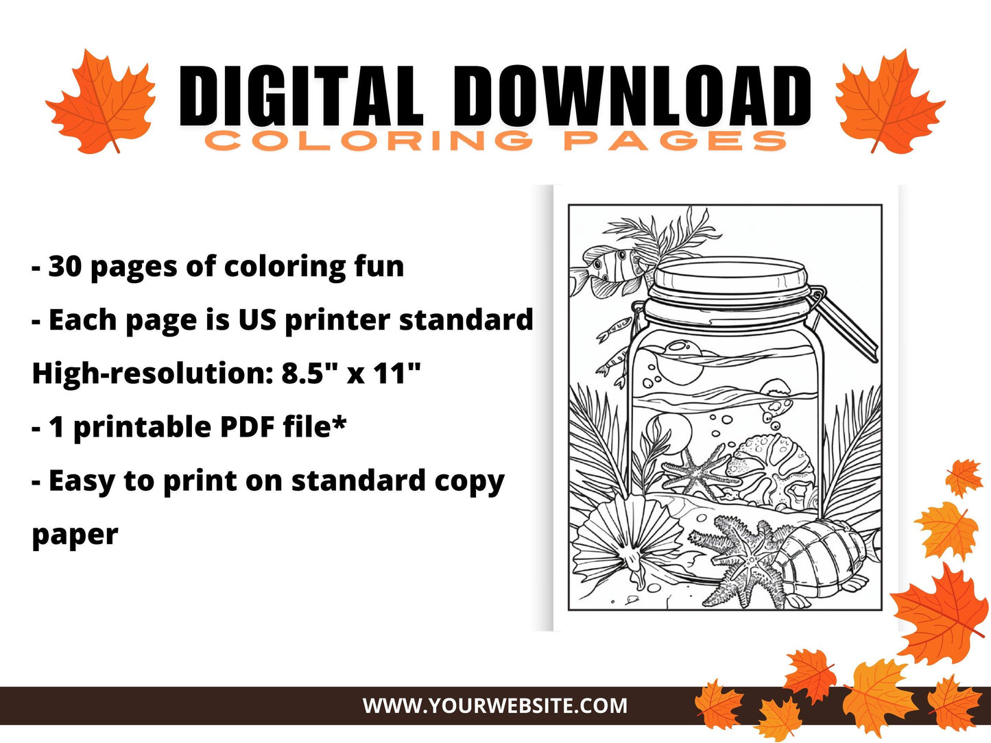 Beach in a Jar Coloring Book: 30 Printable Relaxation Pages (Digital Download)