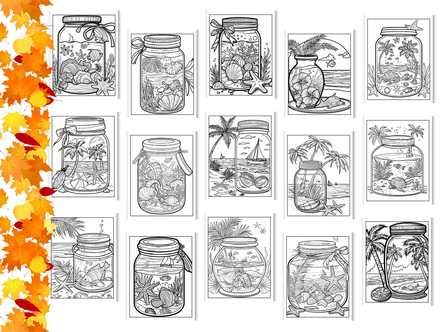 Beach in a Jar Coloring Book: 30 Printable Relaxation Pages (Digital Download)
