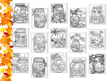 Beach in a Jar Coloring Book: 30 Printable Relaxation Pages (Digital Download)