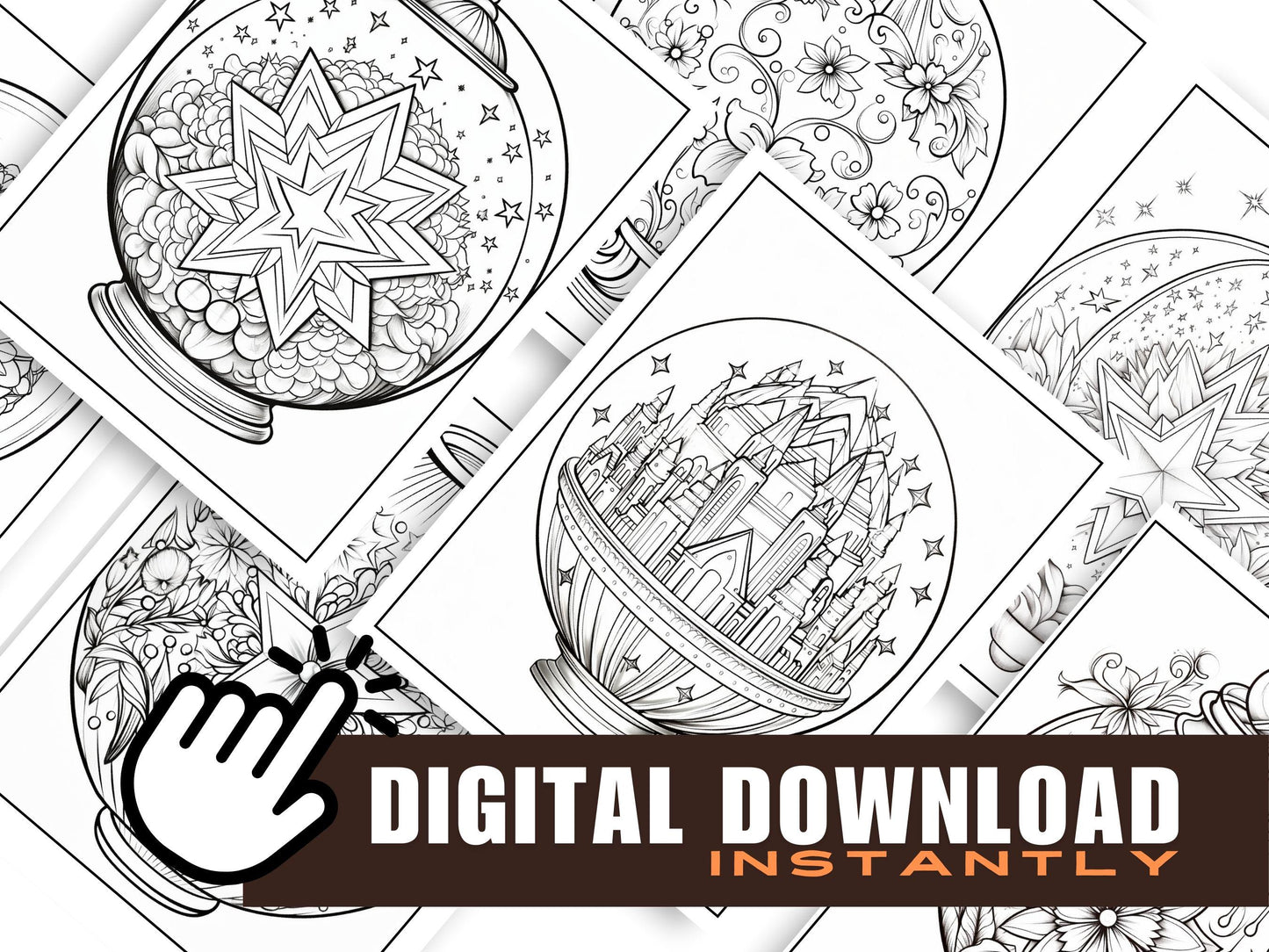 Crystal Ball Coloring Pages: 30 Printable Art Therapy Sheets (Digital Download)