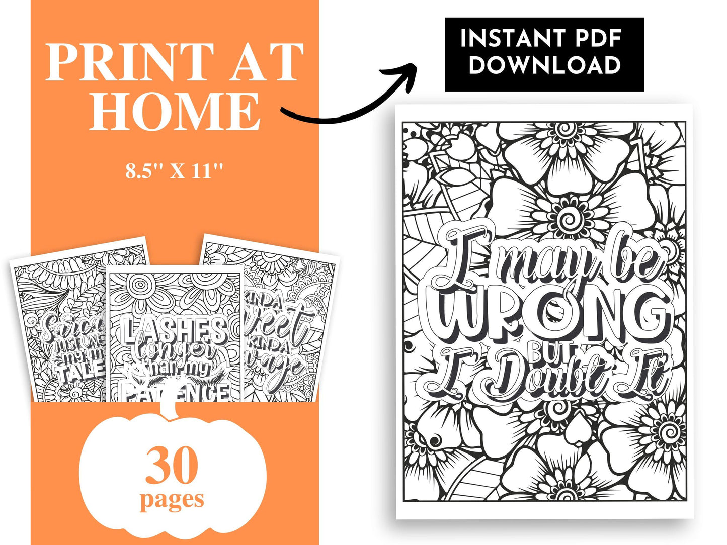 Sarcastic Woman Coloring Book: 30 Printable Self-Help Pages (Digital Download)