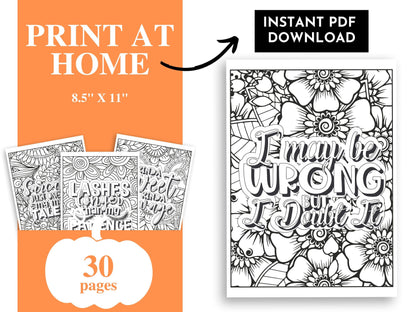 Sarcastic Woman Coloring Book: 30 Printable Self-Help Pages (Digital Download)