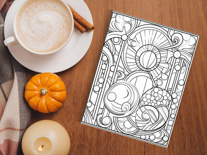 Autumn Botanicals Stained Glass Coloring Pages (Digital Download)