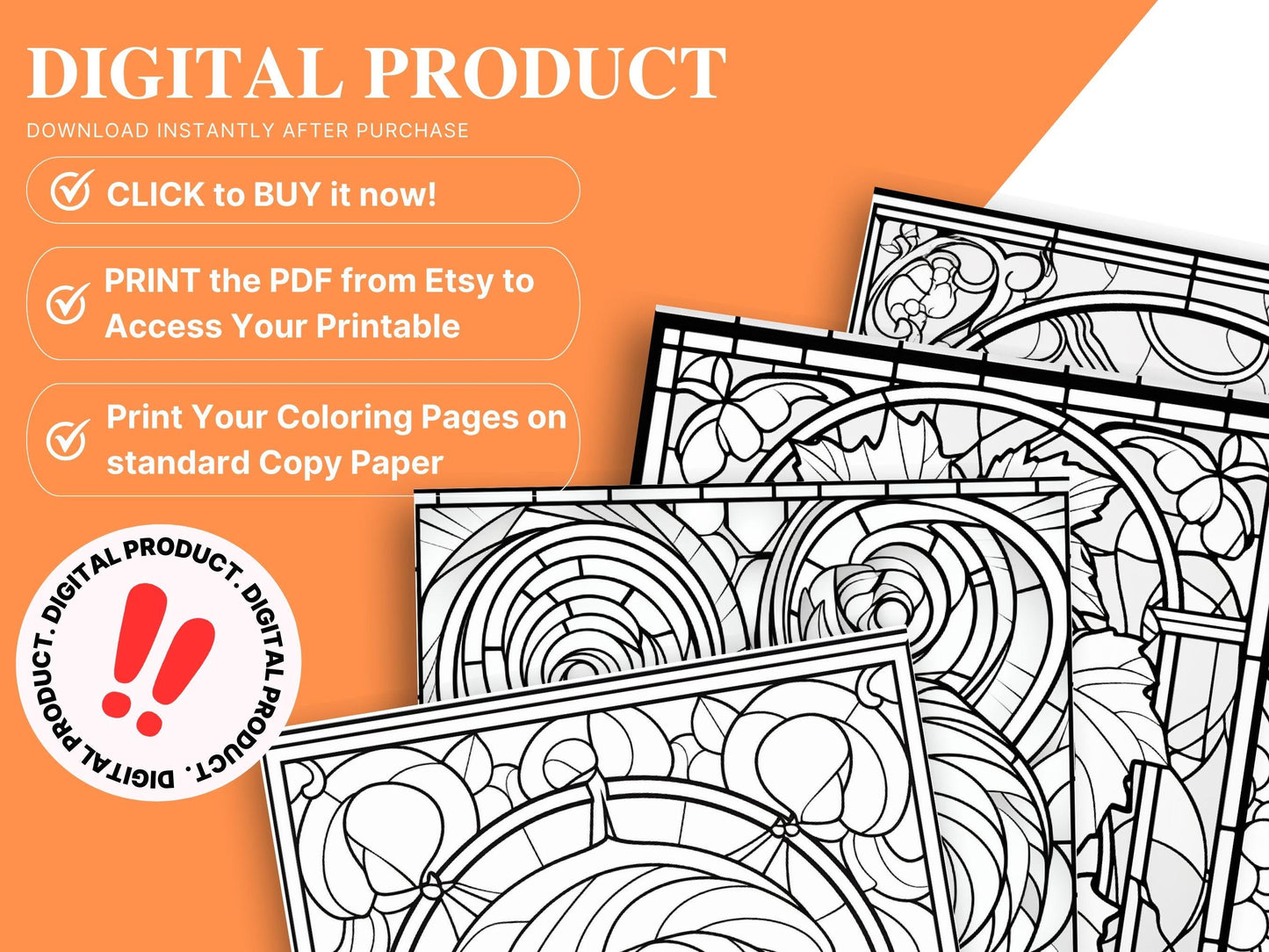 Autumn Botanicals Stained Glass Coloring Pages (Digital Download)