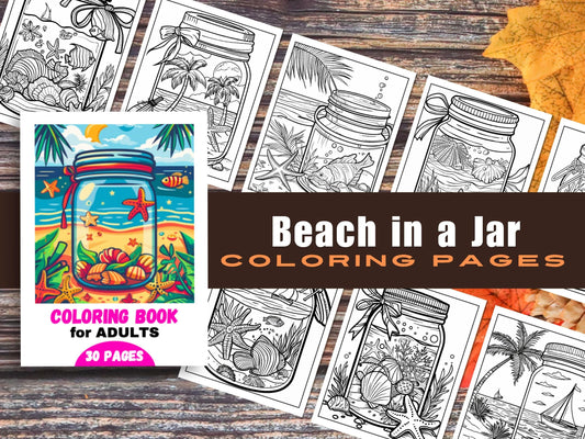Beach in a Jar Coloring Book: 30 Printable Relaxation Pages (Digital Download)