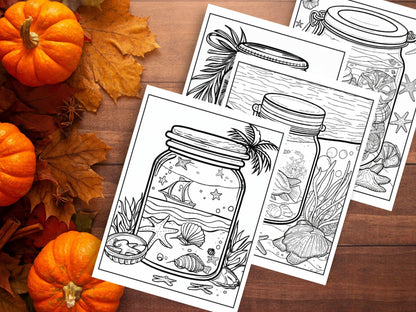 Beach in a Jar Coloring Book: 30 Printable Relaxation Pages (Digital Download)