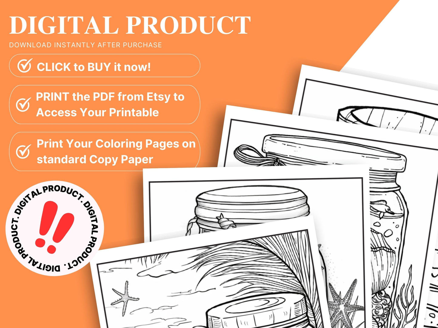 Beach in a Jar Coloring Book: 30 Printable Relaxation Pages (Digital Download)