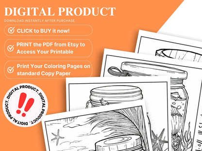 Beach in a Jar Coloring Book: 30 Printable Relaxation Pages (Digital Download)
