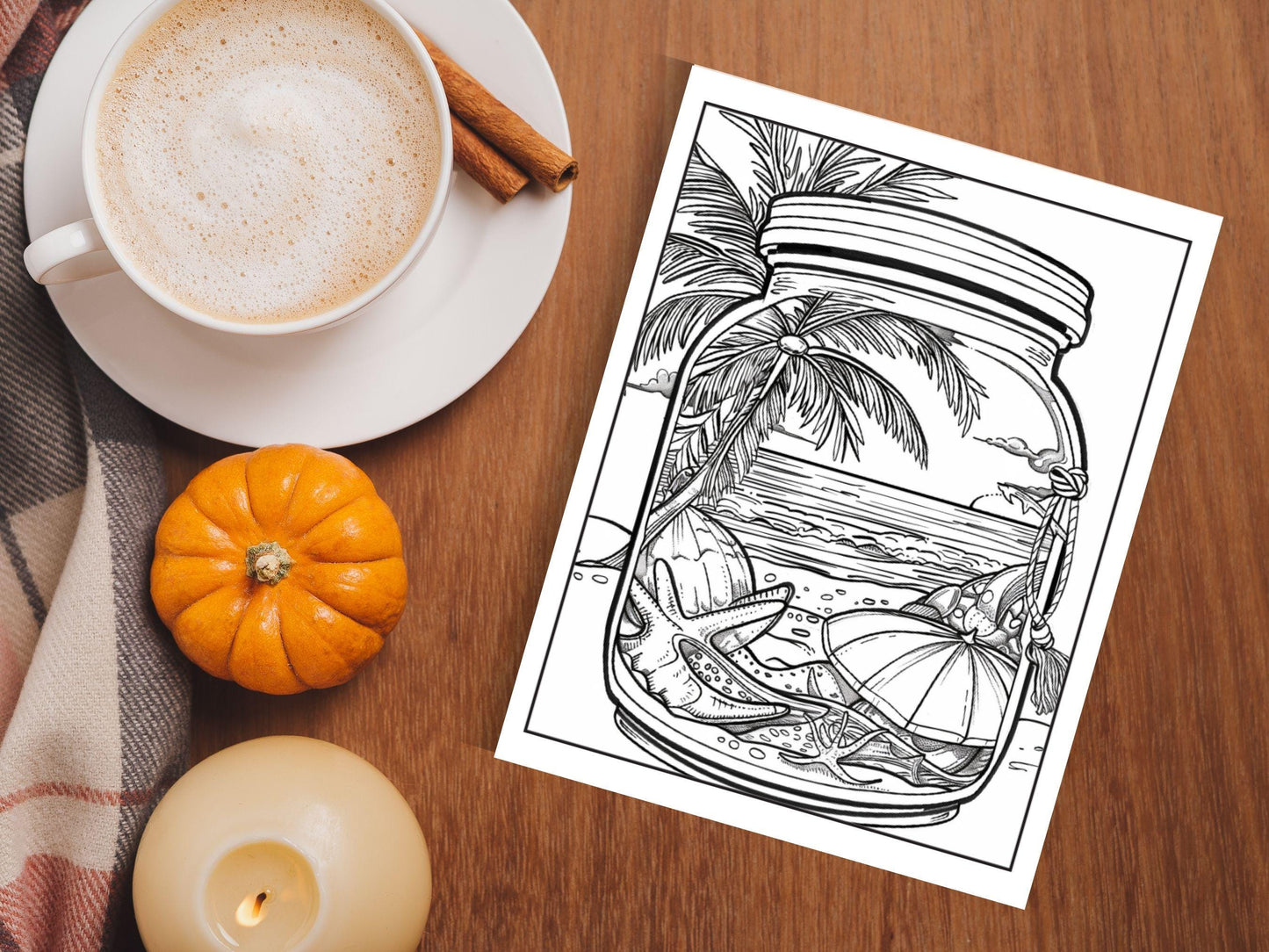 Beach in a Jar Coloring Book: 30 Printable Relaxation Pages (Digital Download)