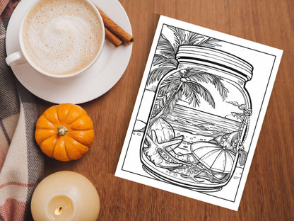 Beach in a Jar Coloring Book: 30 Printable Relaxation Pages (Digital Download)