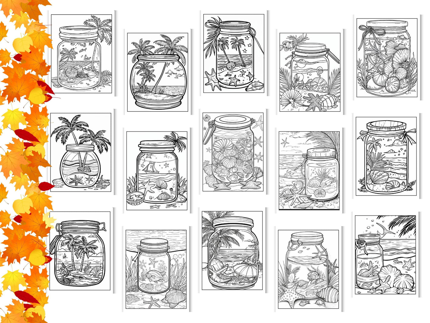 Beach in a Jar Coloring Book: 30 Printable Relaxation Pages (Digital Download)