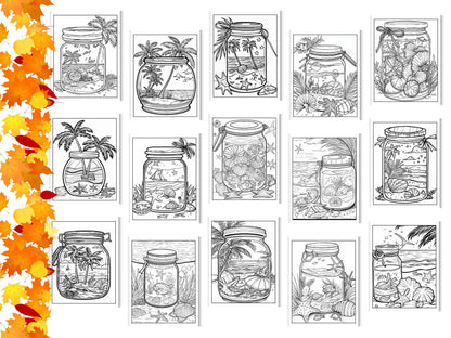 Beach in a Jar Coloring Book: 30 Printable Relaxation Pages (Digital Download)