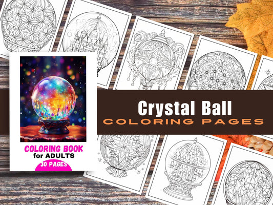 Crystal Ball Coloring Pages: 30 Printable Art Therapy Sheets (Digital Download)